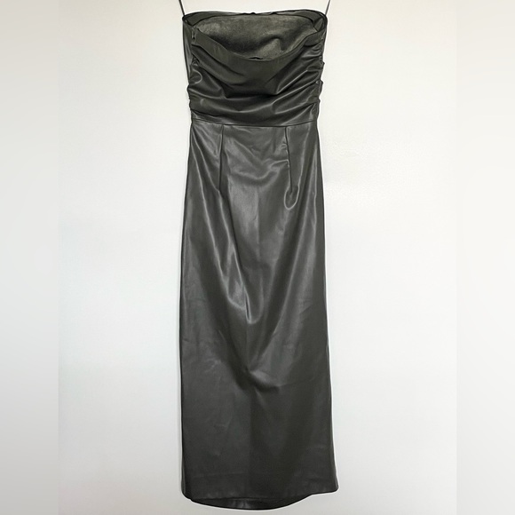 Sale pending. Zara Khaki Strapless Faux Leather Dress 8423/872 - Picture 8 of 8
